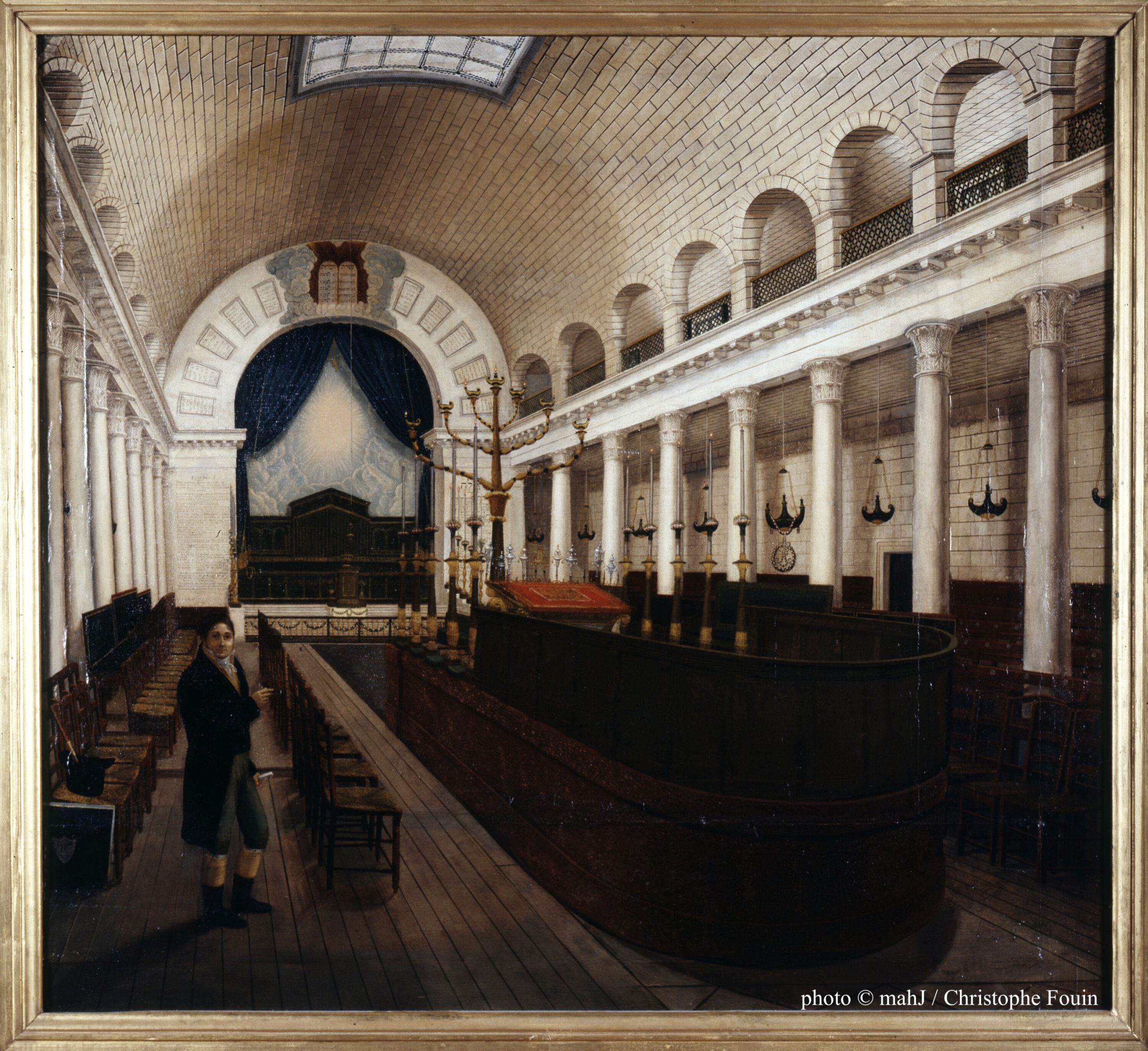 Intérieur de la Synagogue de Bordeaux avec l’architecte Armand Corcelles par Jean Lubin Vauzelle en 1812
