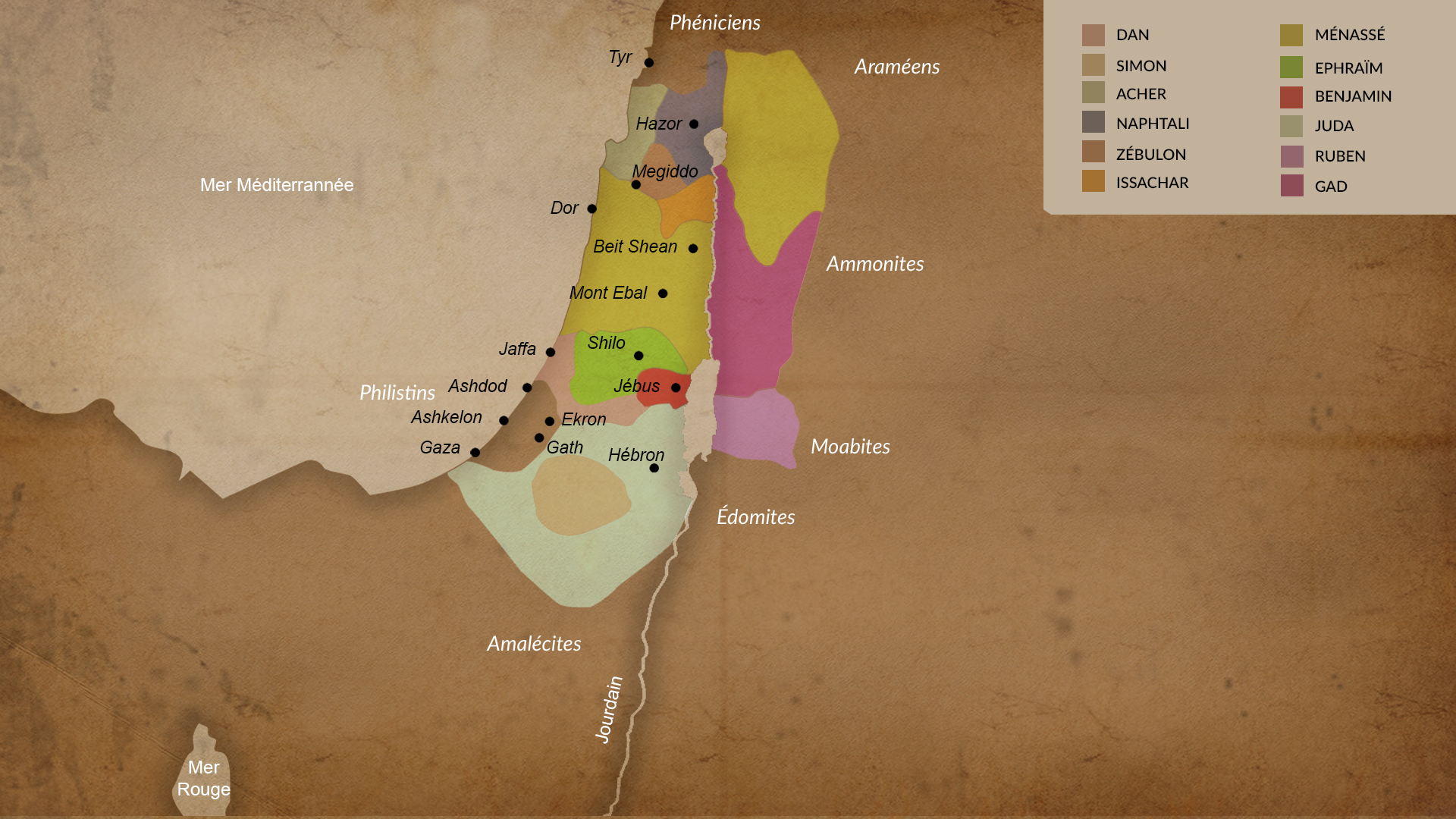 Carte – Répartition d’Israël en douze Tribus