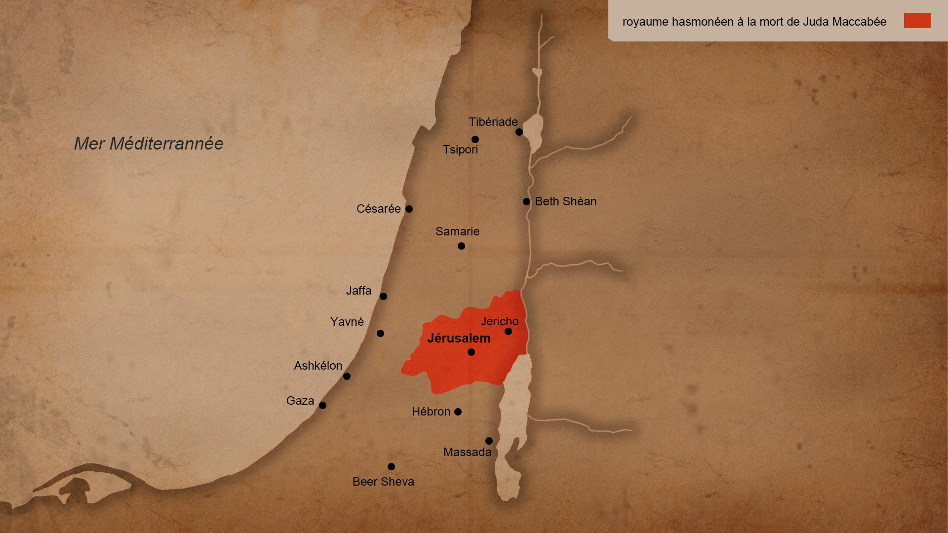 Carte – Royaume hasmonéen à la mort de Juda Ha-Makabi en -161