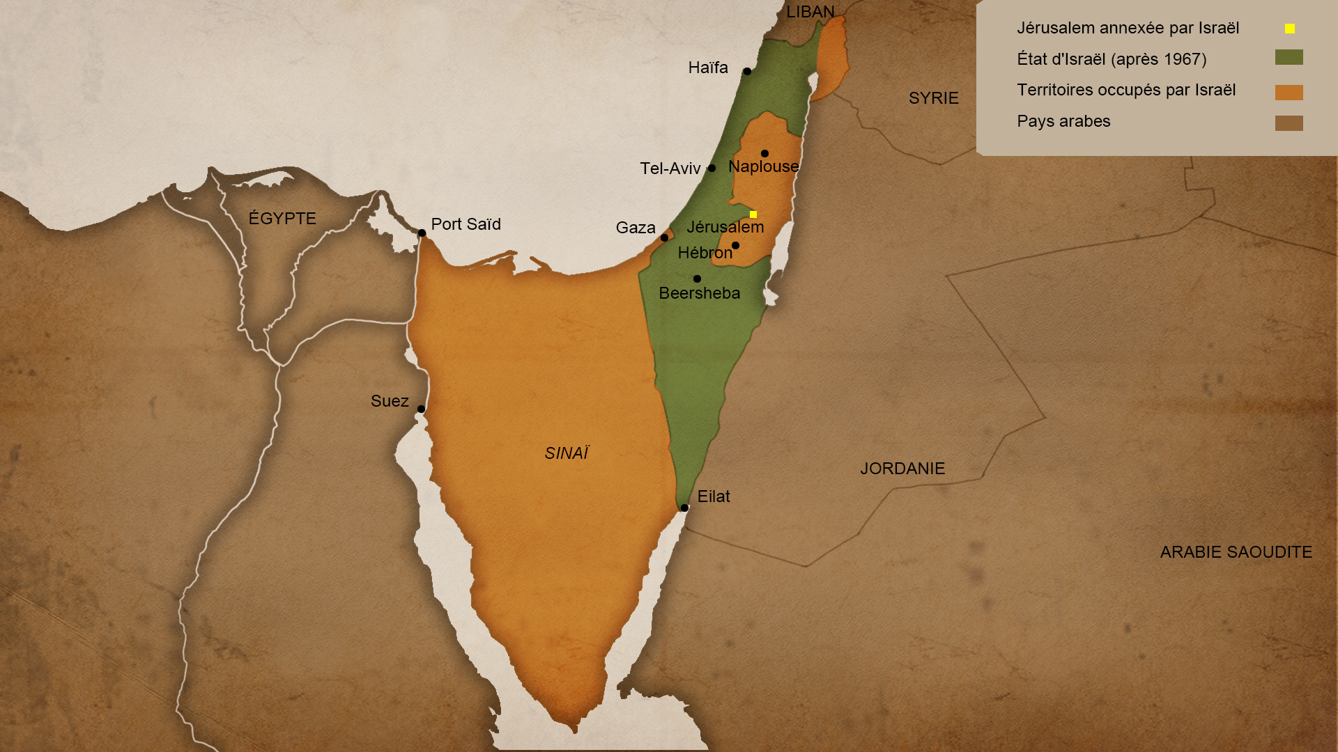 Carte d’ Israël après la Guerre des Six-Jours de 1967