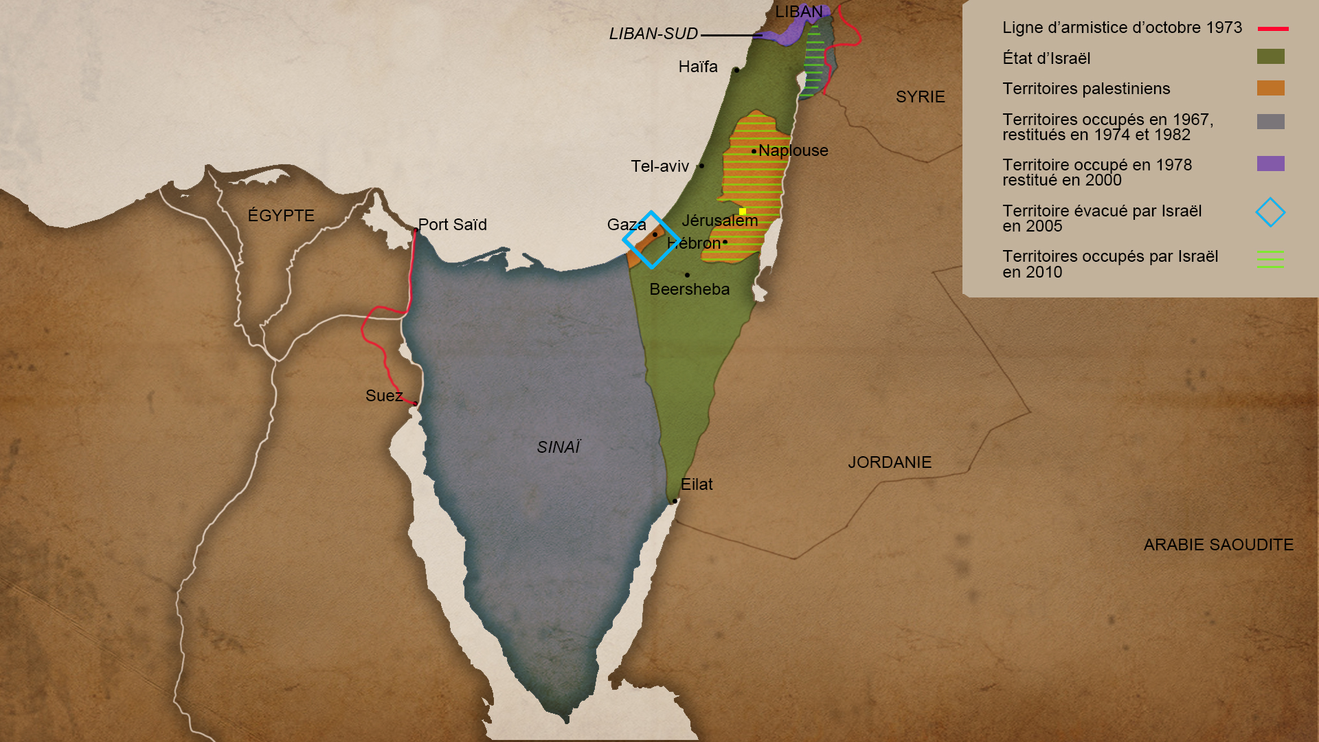 Carte de l’évolution territoriale de l’Etat d’Israël