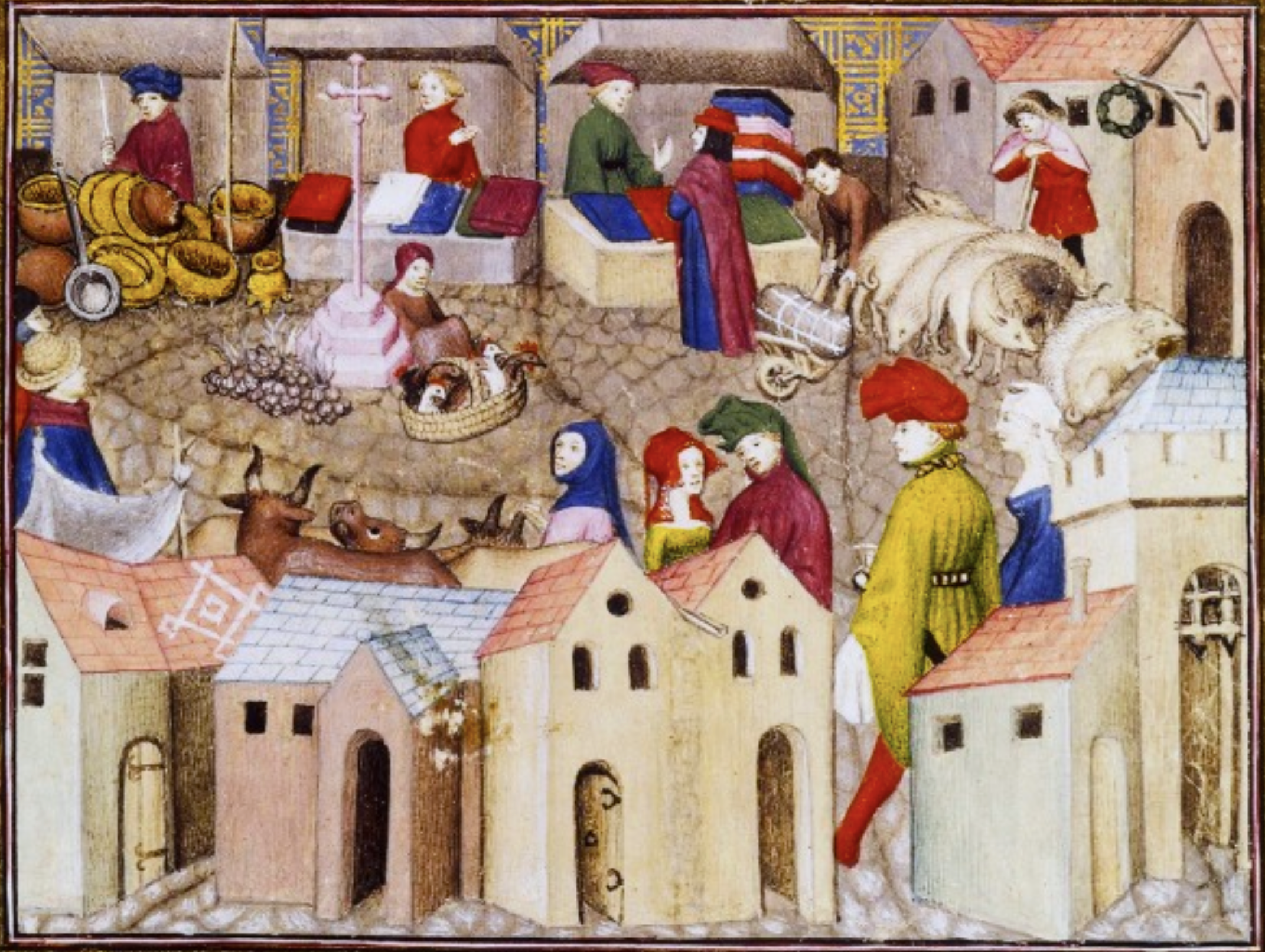 Scène de foire dans « Le chevalier errant » de Thomas de Saluce vers 1403 – 1404