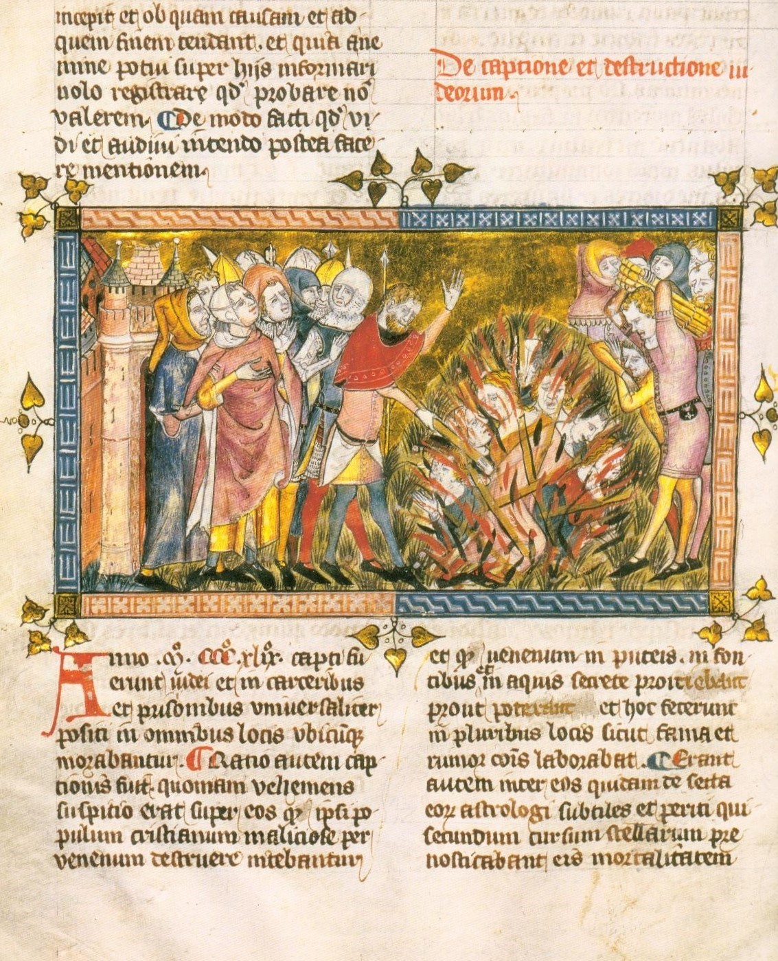 Scène de persécution médiévale: Exécution des Juifs, vers 1350, Chronique de Gilles Li Muisis