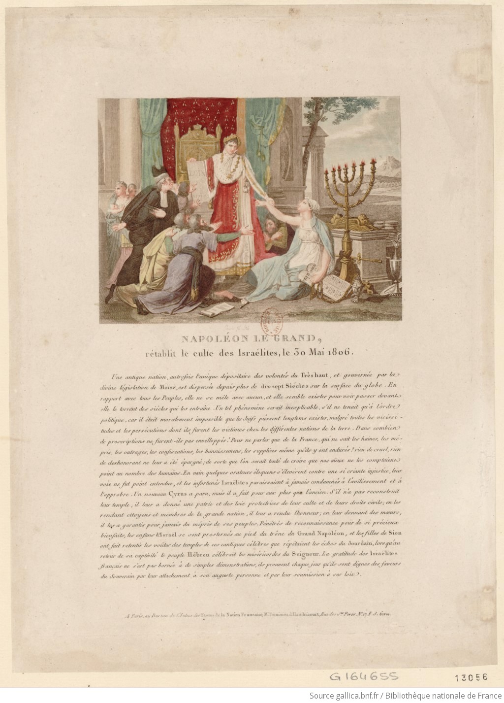 NAPOLÉON LE GRAND rétablit le culte des Israélites, le 30 Mai 1806. par Louis François Couché (page)